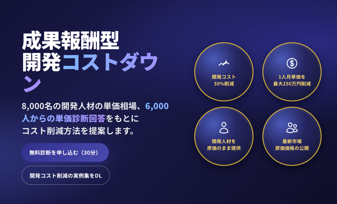 【国内初】開発人材を「原価のまま」提供する成果報酬型「開発コスト削減サービス」を提供開始
